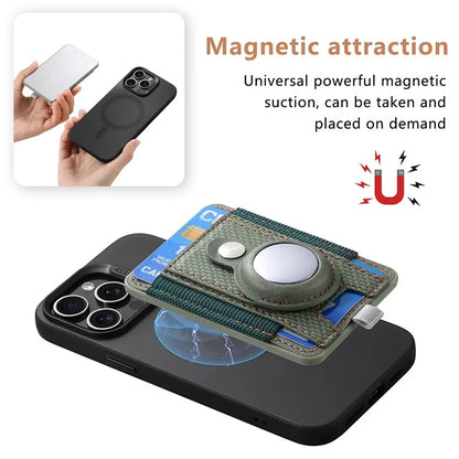 MC-W17 Magnetic Card Holder for AirTag Carbon Fiber Texture Leather Anti Loss Card Slot