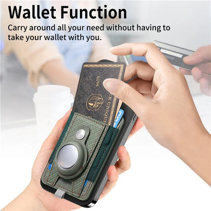 MC-W17 Magnetic Card Holder for AirTag Carbon Fiber Texture Leather Anti Loss Card Slot