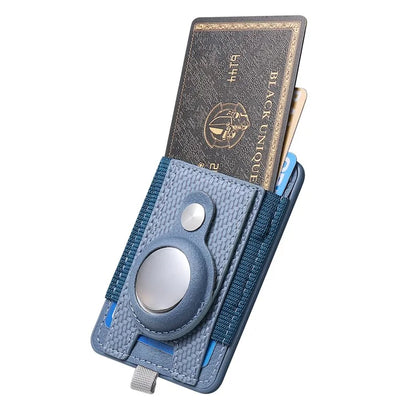 MC-W17 Magnetic Card Holder for AirTag Carbon Fiber Texture Leather Anti Loss Card Slot