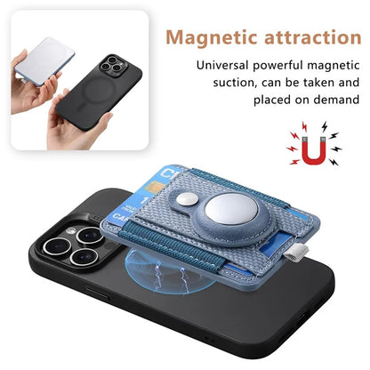 MC-W17 Magnetic Card Holder for AirTag Carbon Fiber Texture Leather Anti Loss Card Slot