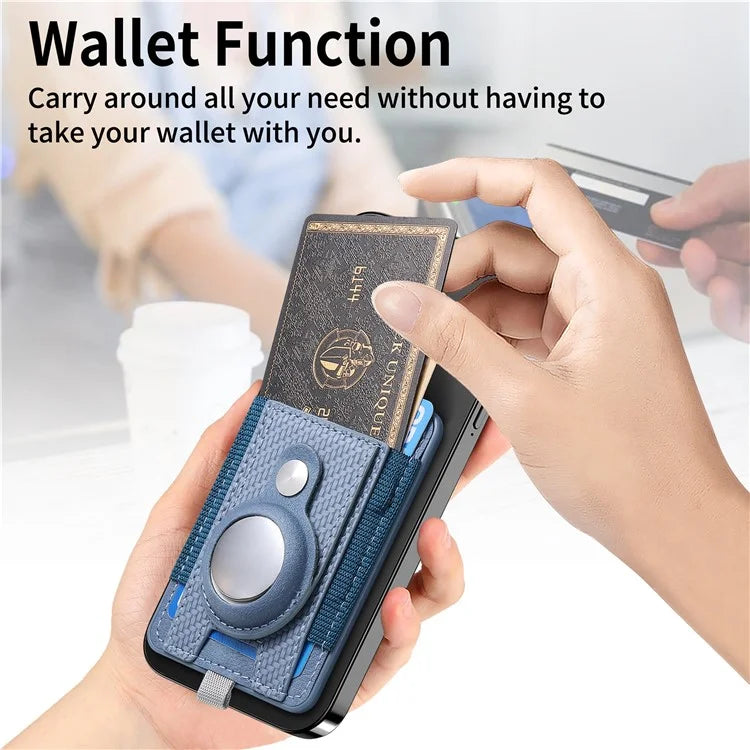 MC-W17 Magnetic Card Holder for AirTag Carbon Fiber Texture Leather Anti Loss Card Slot
