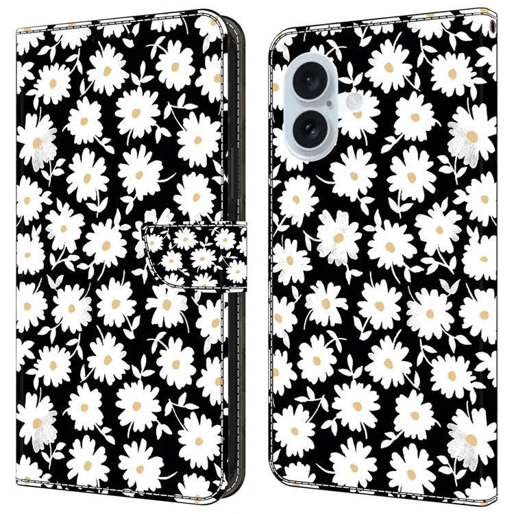 For iPhone 16 Wallet Case Magnetic Clasp 3D Pattern Leather Phone Cover