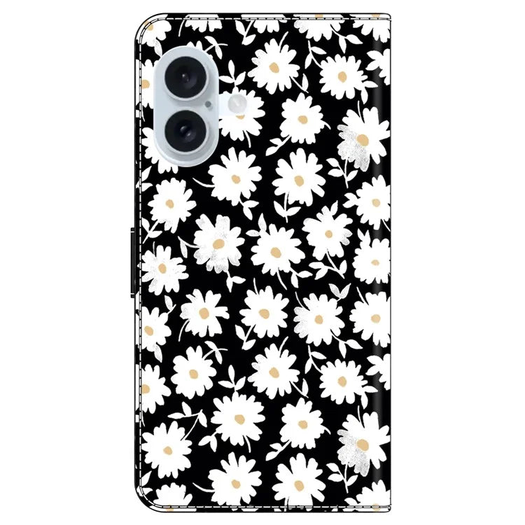 For iPhone 16 Wallet Case Magnetic Clasp 3D Pattern Leather Phone Cover