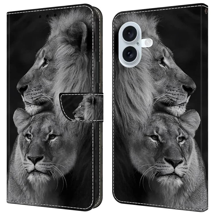 For iPhone 16 Wallet Case Magnetic Clasp 3D Pattern Leather Phone Cover