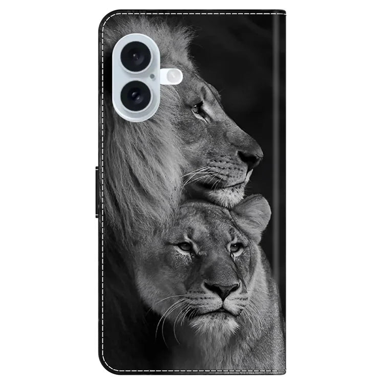 For iPhone 16 Wallet Case Magnetic Clasp 3D Pattern Leather Phone Cover