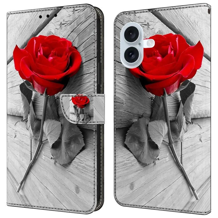 For iPhone 16 Wallet Case Magnetic Clasp 3D Pattern Leather Phone Cover