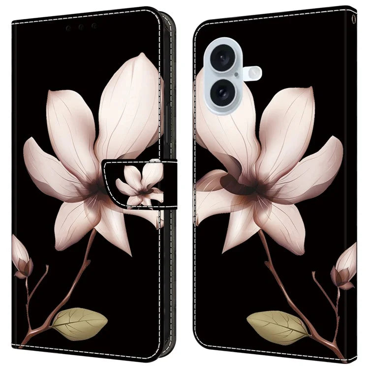 For iPhone 16 Wallet Case Magnetic Clasp 3D Pattern Leather Phone Cover