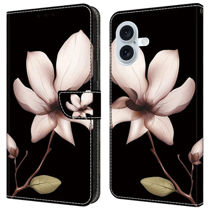 For iPhone 16 Wallet Case Magnetic Clasp 3D Pattern Leather Phone Cover