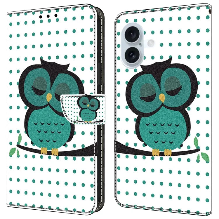 For iPhone 16 Wallet Case Magnetic Clasp 3D Pattern Leather Phone Cover