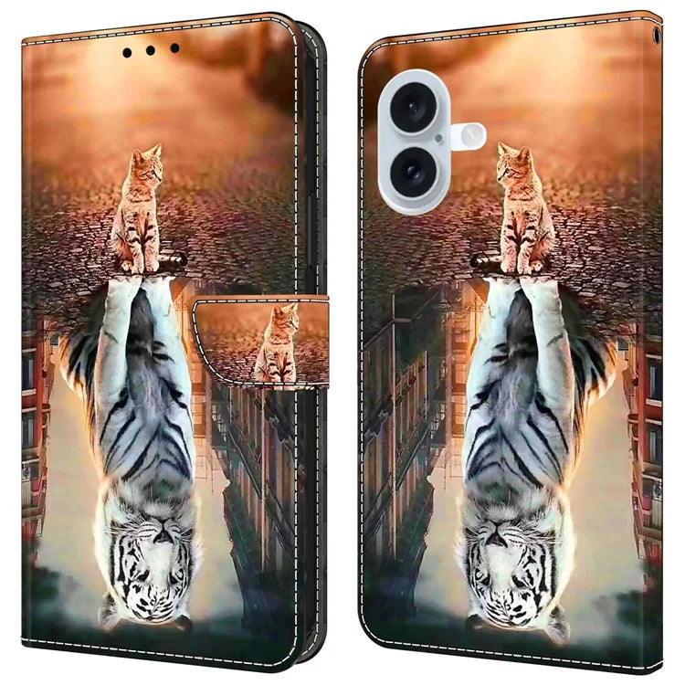 For iPhone 16 Wallet Case Magnetic Clasp 3D Pattern Leather Phone Cover