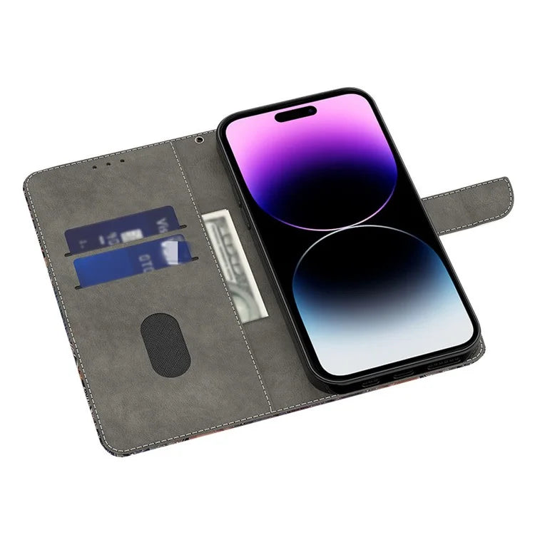 For iPhone 16 Wallet Case Magnetic Clasp 3D Pattern Leather Phone Cover