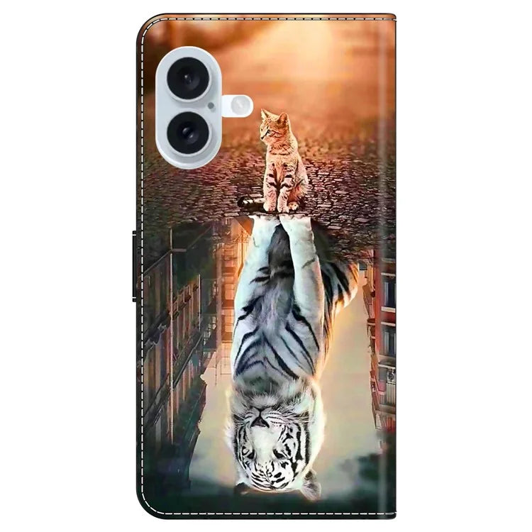 For iPhone 16 Wallet Case Magnetic Clasp 3D Pattern Leather Phone Cover