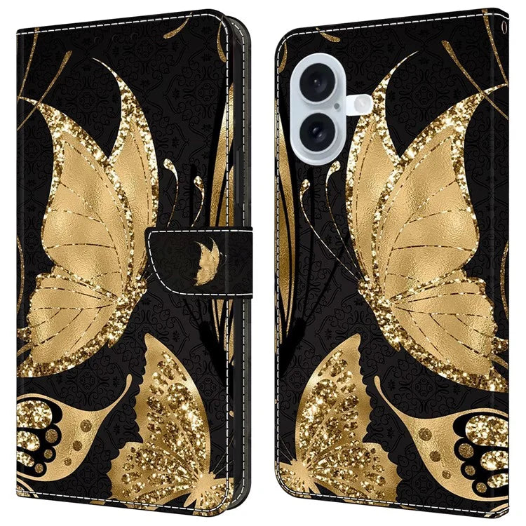 For iPhone 16 Wallet Case Magnetic Clasp 3D Pattern Leather Phone Cover