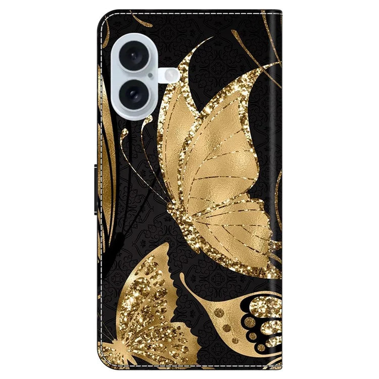For iPhone 16 Wallet Case Magnetic Clasp 3D Pattern Leather Phone Cover