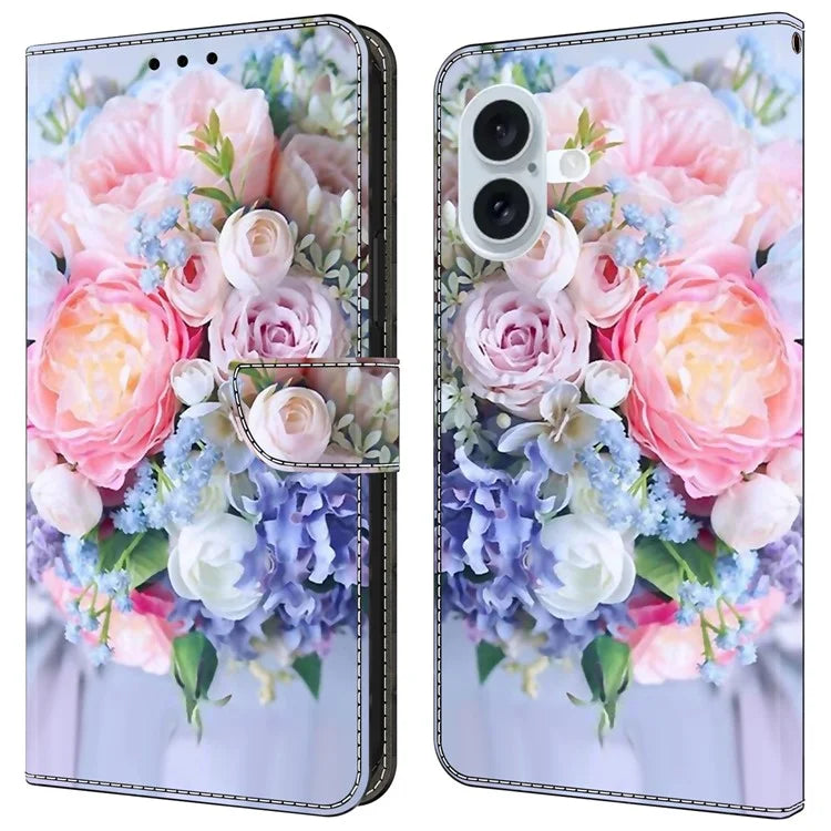 For iPhone 16 Wallet Case Magnetic Clasp 3D Pattern Leather Phone Cover