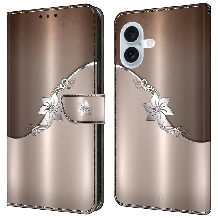 For iPhone 16 Wallet Case Magnetic Clasp 3D Pattern Leather Phone Cover