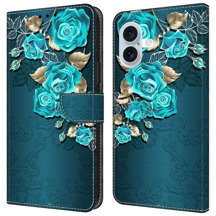 For iPhone 16 Wallet Case Magnetic Clasp 3D Pattern Leather Phone Cover