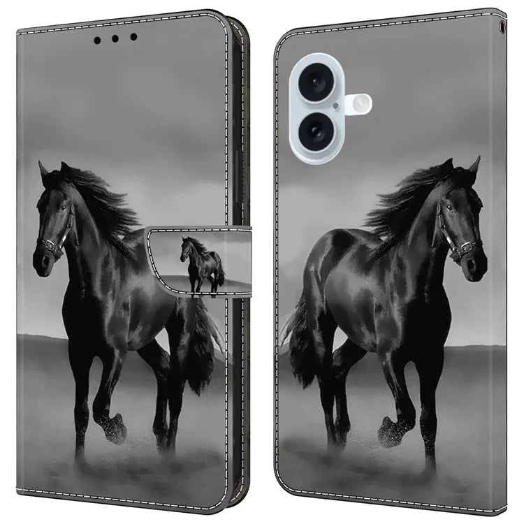 For iPhone 16 Wallet Case Magnetic Clasp 3D Pattern Leather Phone Cover
