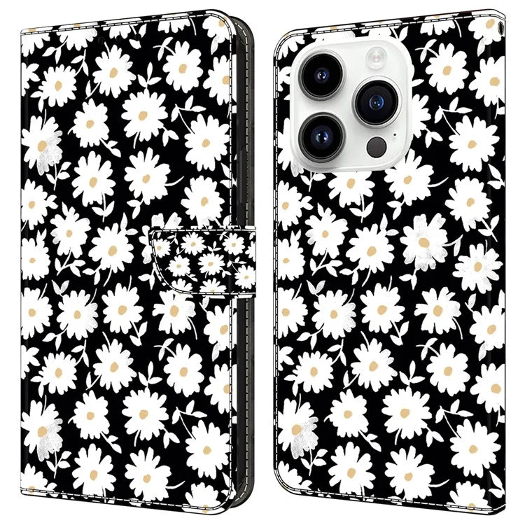 For iPhone 16 Pro Max Case Magnetic Clasp 3D Pattern Leather Wallet Phone Cover