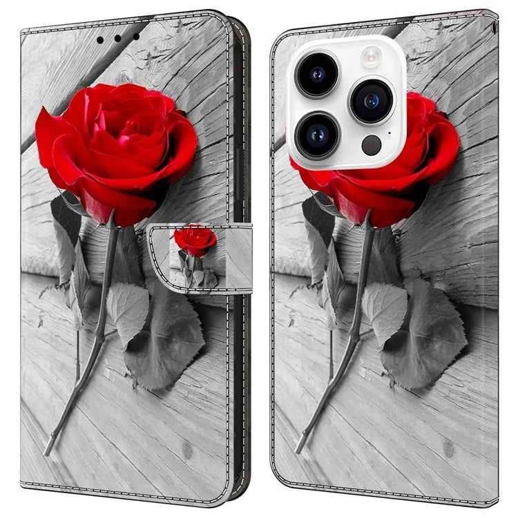 For iPhone 16 Pro Max Case Magnetic Clasp 3D Pattern Leather Wallet Phone Cover