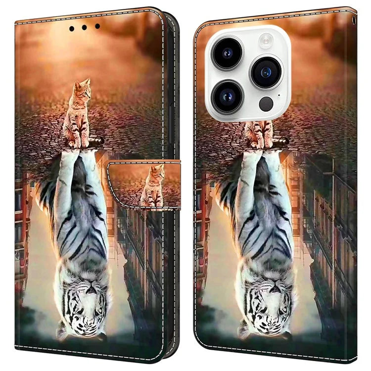 For iPhone 16 Pro Max Case Magnetic Clasp 3D Pattern Leather Wallet Phone Cover