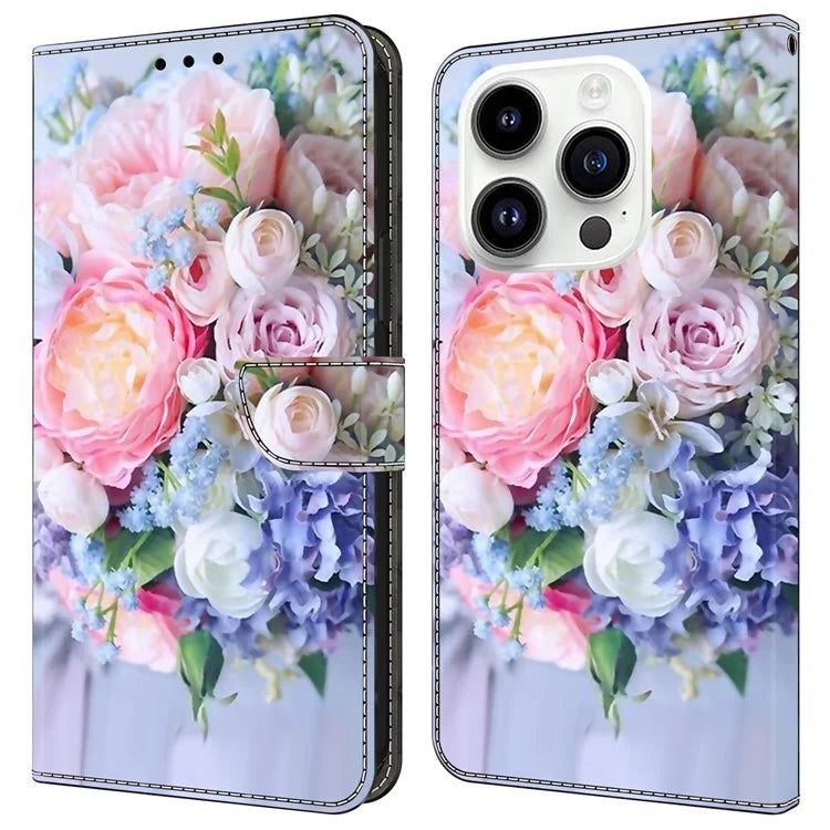 For iPhone 16 Pro Max Case Magnetic Clasp 3D Pattern Leather Wallet Phone Cover