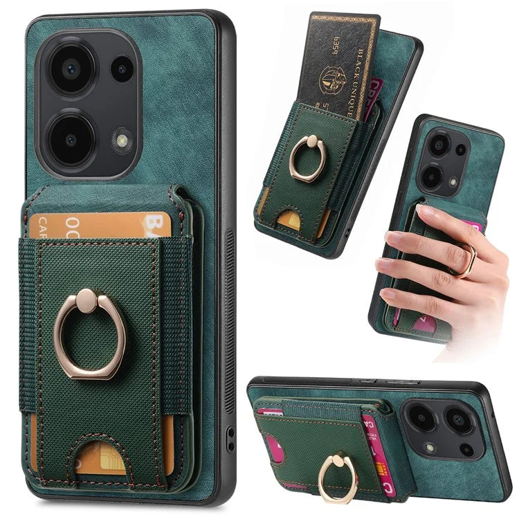 D14 For Xiaomi Redmi Note 13 Pro 4G  /  Xiaomi Poco M6 4G Case Vertical Flip Card Holder Ring Holder Kickstand Anti-Fall Cover