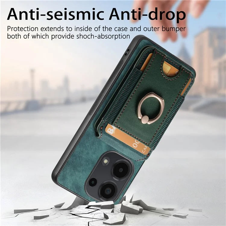D14 For Xiaomi Redmi Note 13 Pro 4G  /  Xiaomi Poco M6 4G Case Vertical Flip Card Holder Ring Holder Kickstand Anti-Fall Cover