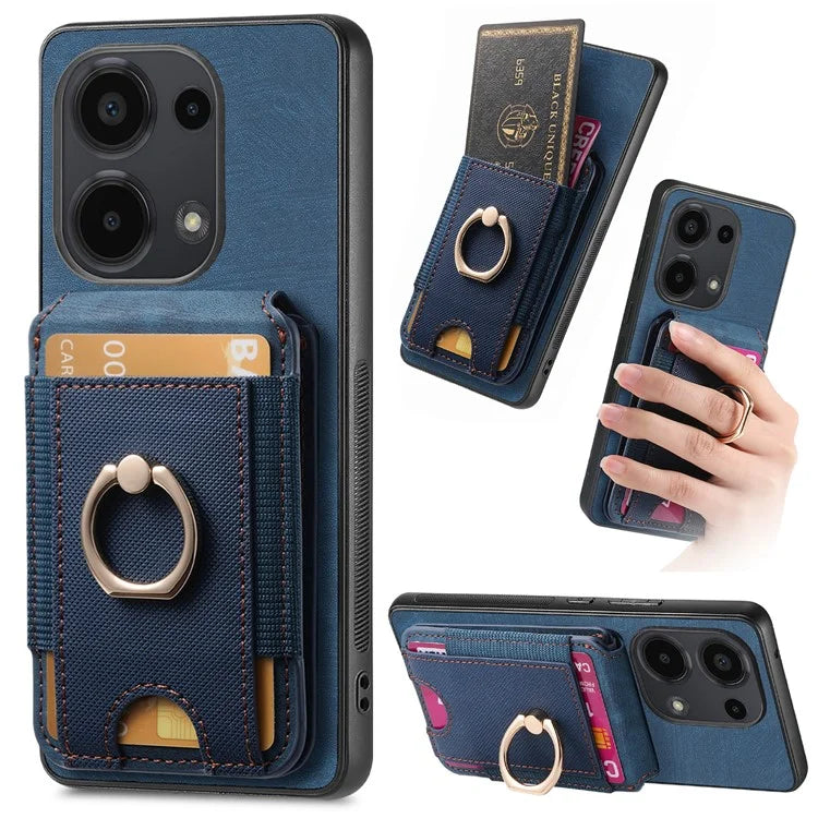 D14 For Xiaomi Redmi Note 13 Pro 4G  /  Xiaomi Poco M6 4G Case Vertical Flip Card Holder Ring Holder Kickstand Anti-Fall Cover