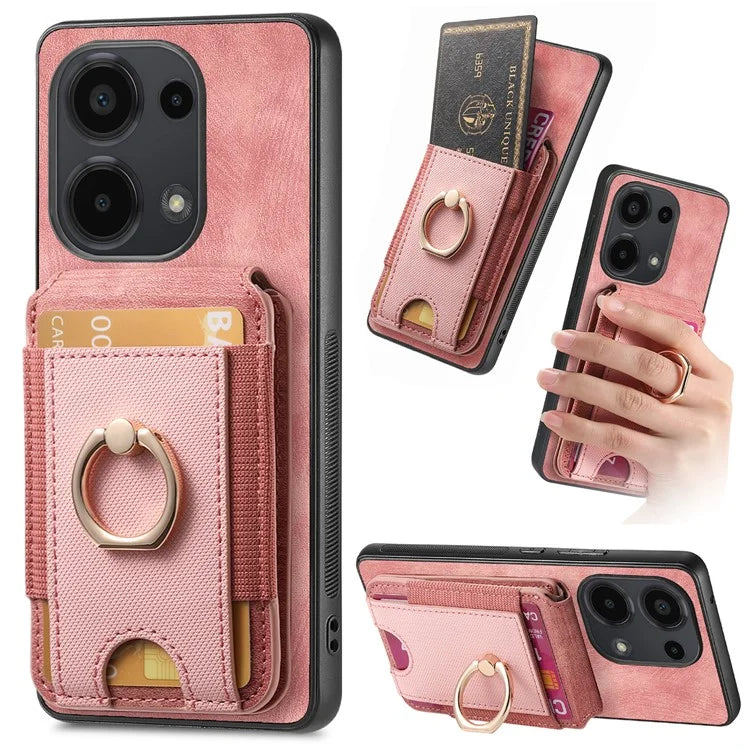 D14 For Xiaomi Redmi Note 13 Pro 4G  /  Xiaomi Poco M6 4G Case Vertical Flip Card Holder Ring Holder Kickstand Anti-Fall Cover