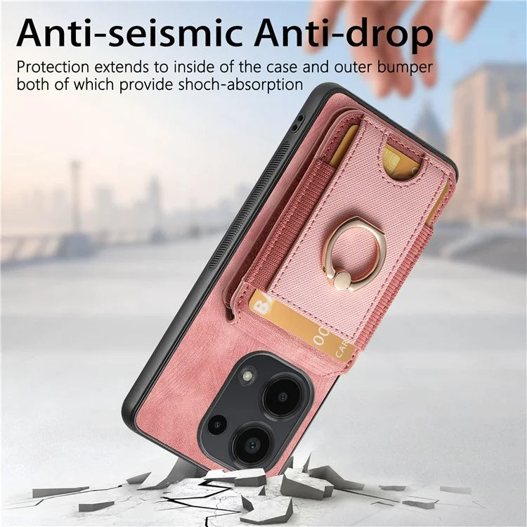 D14 For Xiaomi Redmi Note 13 Pro 4G  /  Xiaomi Poco M6 4G Case Vertical Flip Card Holder Ring Holder Kickstand Anti-Fall Cover