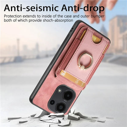 D14 For Xiaomi Redmi Note 13 Pro 4G  /  Xiaomi Poco M6 4G Case Vertical Flip Card Holder Ring Holder Kickstand Anti-Fall Cover