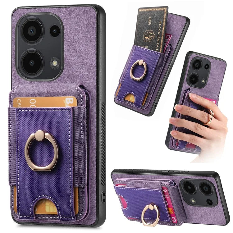 D14 For Xiaomi Redmi Note 13 Pro 4G  /  Xiaomi Poco M6 4G Case Vertical Flip Card Holder Ring Holder Kickstand Anti-Fall Cover