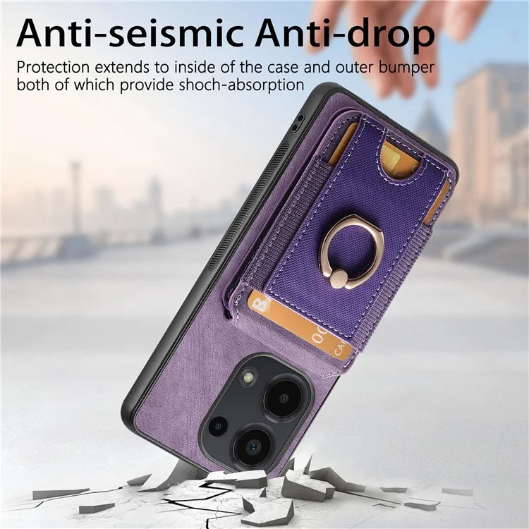 D14 For Xiaomi Redmi Note 13 Pro 4G  /  Xiaomi Poco M6 4G Case Vertical Flip Card Holder Ring Holder Kickstand Anti-Fall Cover