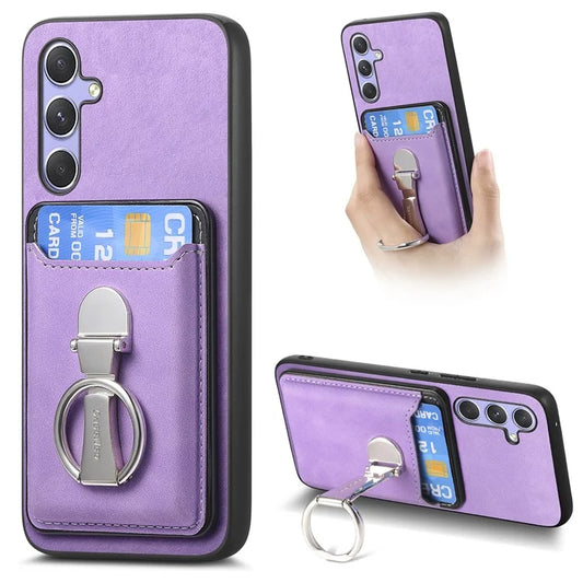 B4 For Samsung Galaxy A54 5G Case Skin-Touch Texture Caseneo Ring Holder Kickstand Anti-Drop Cover with Card Holder
