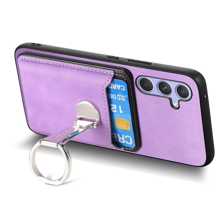 B4 For Samsung Galaxy A54 5G Case Skin-Touch Texture Caseneo Ring Holder Kickstand Anti-Drop Cover with Card Holder