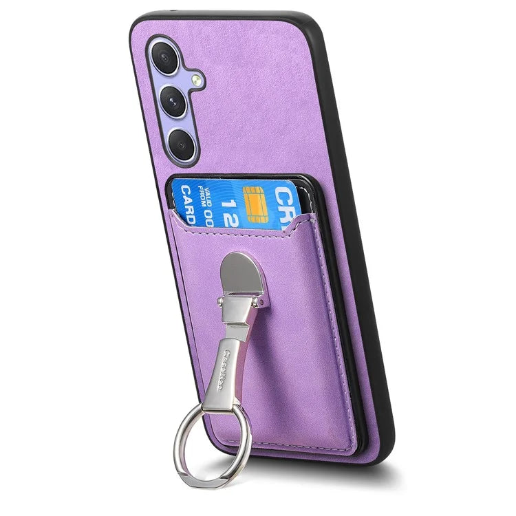 B4 For Samsung Galaxy A54 5G Case Skin-Touch Texture Caseneo Ring Holder Kickstand Anti-Drop Cover with Card Holder