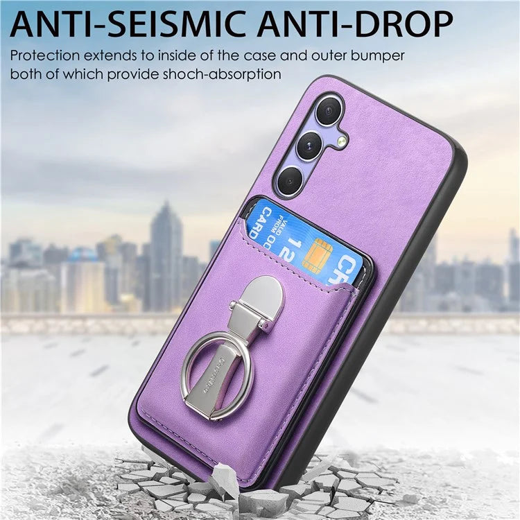 B4 For Samsung Galaxy A54 5G Case Skin-Touch Texture Caseneo Ring Holder Kickstand Anti-Drop Cover with Card Holder