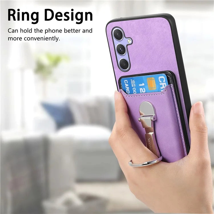 B4 For Samsung Galaxy A54 5G Case Skin-Touch Texture Caseneo Ring Holder Kickstand Anti-Drop Cover with Card Holder