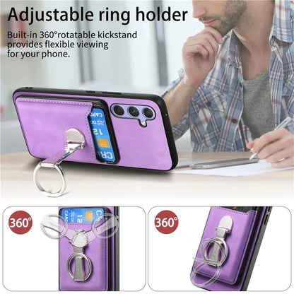 B4 For Samsung Galaxy A54 5G Case Skin-Touch Texture Caseneo Ring Holder Kickstand Anti-Drop Cover with Card Holder
