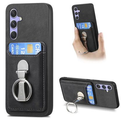 B4 For Samsung Galaxy A54 5G Case Skin-Touch Texture Caseneo Ring Holder Kickstand Anti-Drop Cover with Card Holder