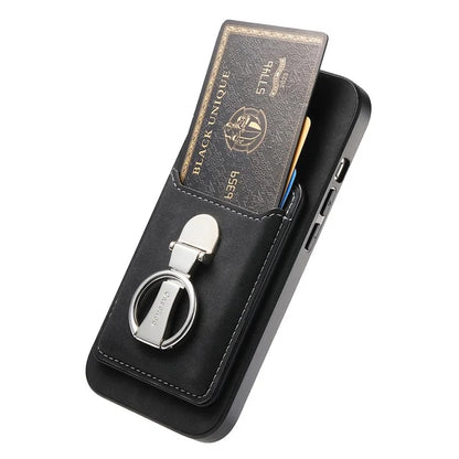 B4 For Samsung Galaxy A54 5G Case Skin-Touch Texture Caseneo Ring Holder Kickstand Anti-Drop Cover with Card Holder