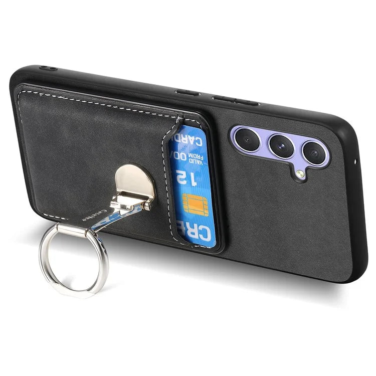 B4 For Samsung Galaxy A54 5G Case Skin-Touch Texture Caseneo Ring Holder Kickstand Anti-Drop Cover with Card Holder