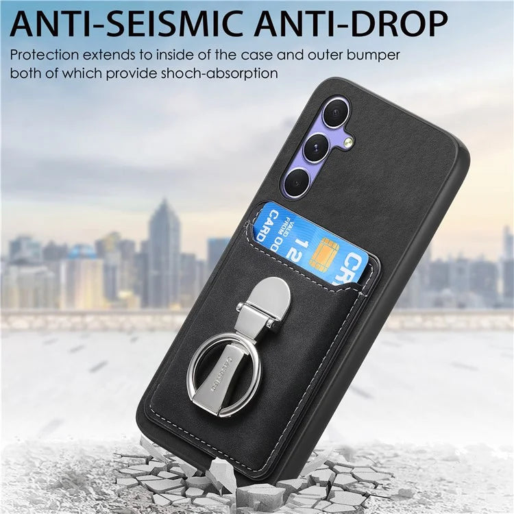 B4 For Samsung Galaxy A54 5G Case Skin-Touch Texture Caseneo Ring Holder Kickstand Anti-Drop Cover with Card Holder