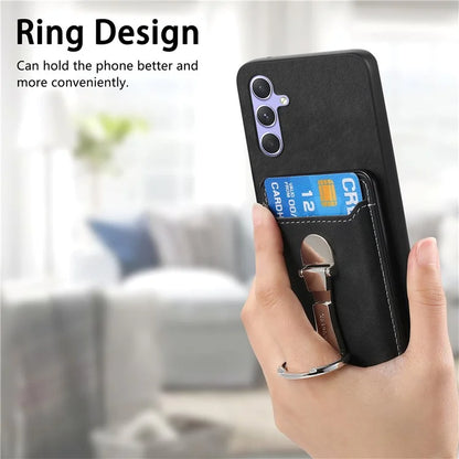 B4 For Samsung Galaxy A54 5G Case Skin-Touch Texture Caseneo Ring Holder Kickstand Anti-Drop Cover with Card Holder