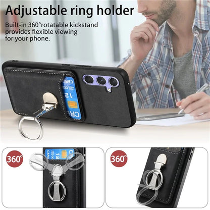 B4 For Samsung Galaxy A54 5G Case Skin-Touch Texture Caseneo Ring Holder Kickstand Anti-Drop Cover with Card Holder