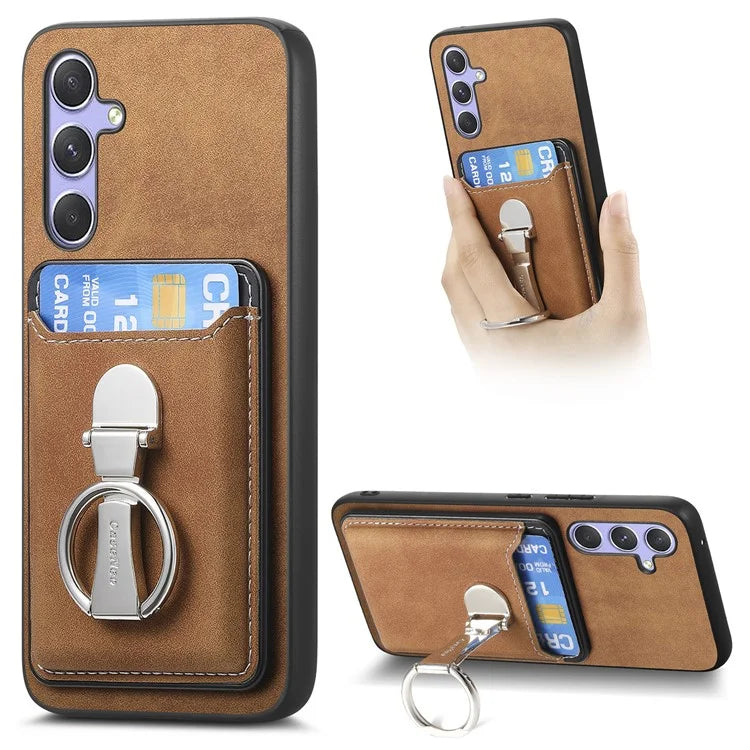 B4 For Samsung Galaxy A54 5G Case Skin-Touch Texture Caseneo Ring Holder Kickstand Anti-Drop Cover with Card Holder