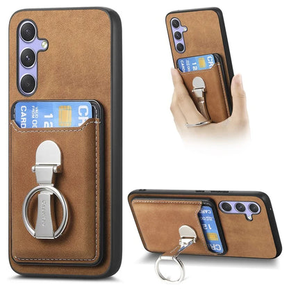 B4 For Samsung Galaxy A54 5G Case Skin-Touch Texture Caseneo Ring Holder Kickstand Anti-Drop Cover with Card Holder