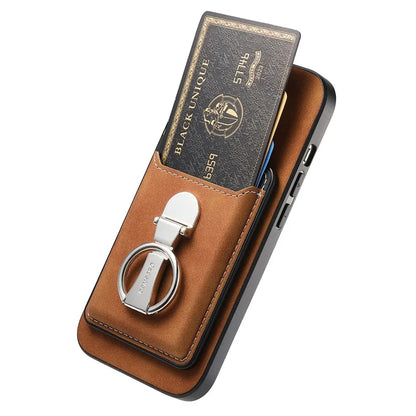 B4 For Samsung Galaxy A54 5G Case Skin-Touch Texture Caseneo Ring Holder Kickstand Anti-Drop Cover with Card Holder