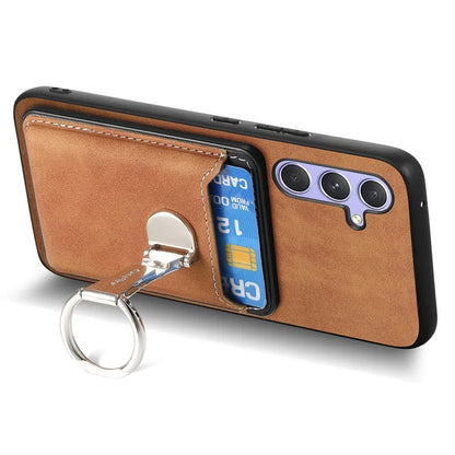 B4 For Samsung Galaxy A54 5G Case Skin-Touch Texture Caseneo Ring Holder Kickstand Anti-Drop Cover with Card Holder